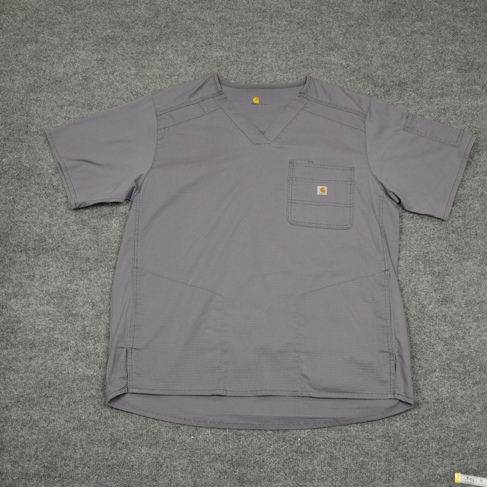 Carhartt Shirt Mens Large Gray Ripstop V-Neck Short Sleeve Medical Scrub Top
